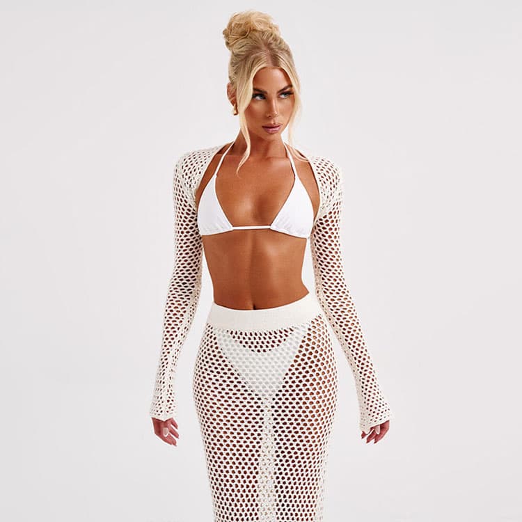 2024 New Fashion Summer Solid Colour Sexy Bikini Sun Skirt Women Swimsuit Knitted Beach Cover up