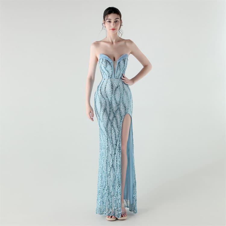 Elegant Strapless Mermaid Dress Wholesale Mermaid Waist Maxi Dress with Custom logo Slim Fit Split Evening Dress Factory Direct