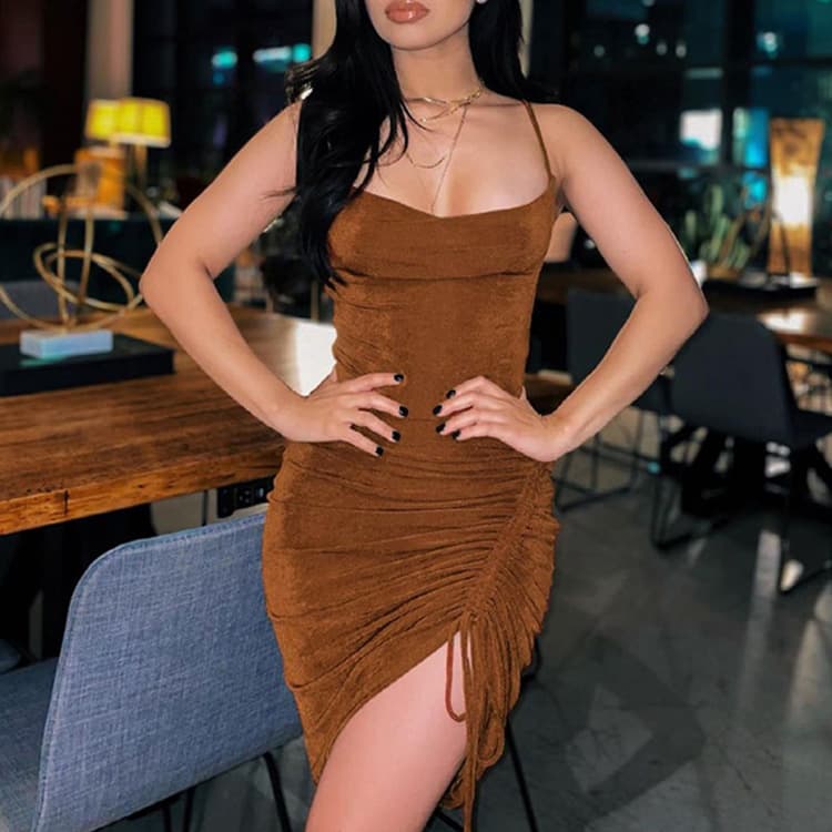 New Autumn Fashion Skirt Temperament Drawstring Dress Slim Sling Dress