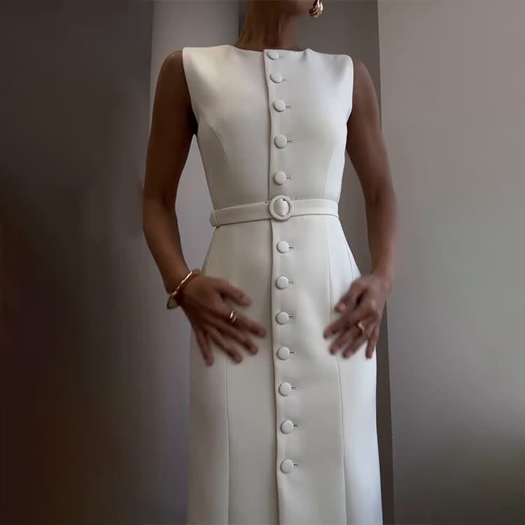 Simple Solid Color Dress Wholesale Sleeveless Button Dress Custom logo Stylish Cardigan Dress Factory Direct