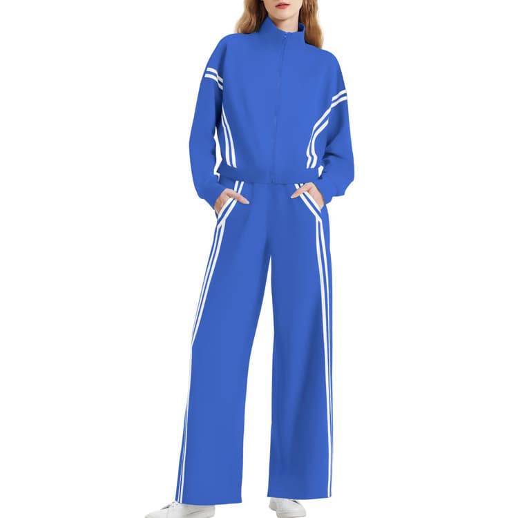 Wenshuo Long Sleeved Zip Top Wholesale Elasticated Loose Trousers Custom logo Simple Striped Tracksuit Factory Direct