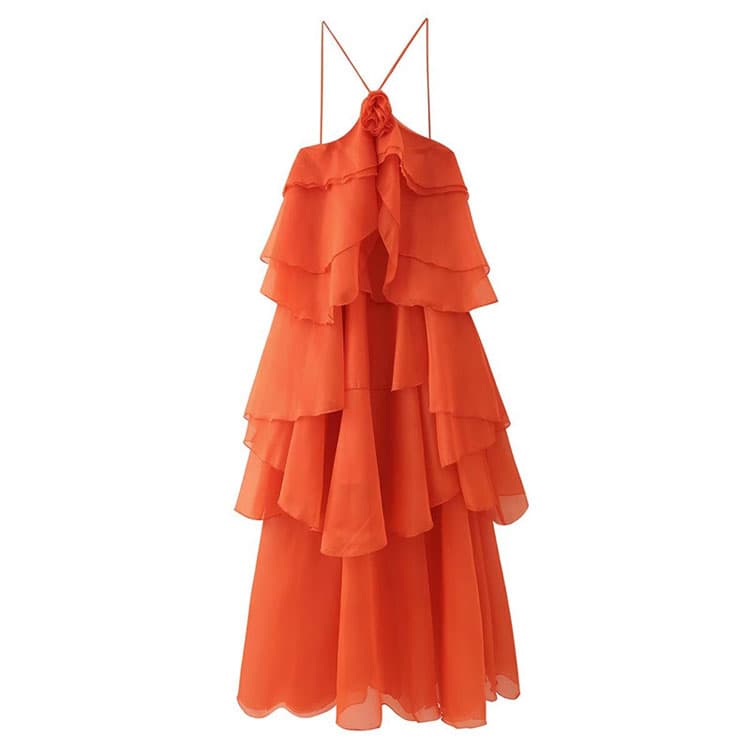 Halter Stylish Miniskirt Custom logo Ruffled Casual Dress Factory Direct Loose Solid Color Dress Wholesale