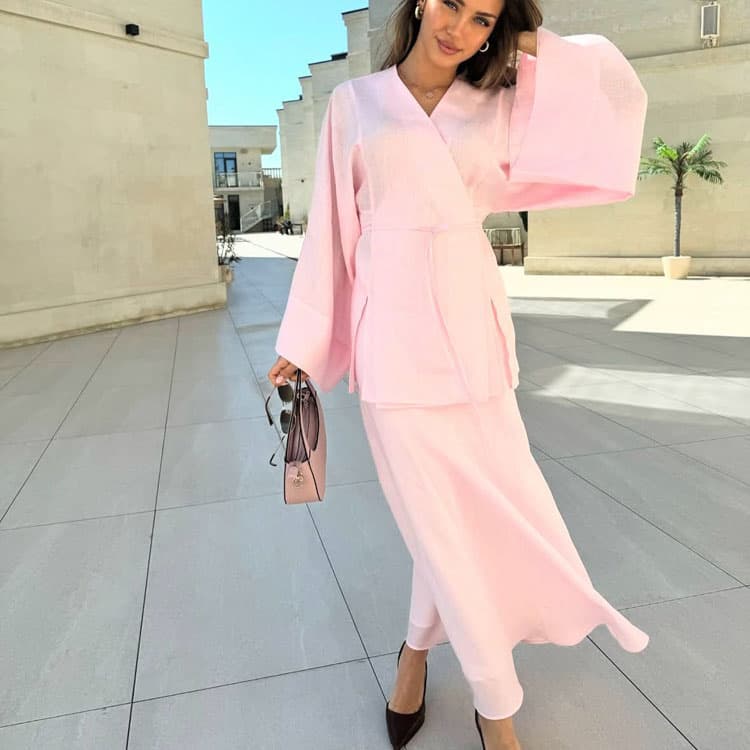 Long Sleeve Loose Kimono Solid Color Casual Suit Wholesale Simple Long Skirt Factory Direct