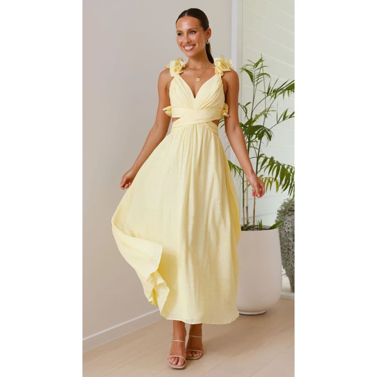 Summer Best Seller Floral Chiffon Dress Cross Back Tie Detail, Ruffled Layered Maxi Skirt for Banquet