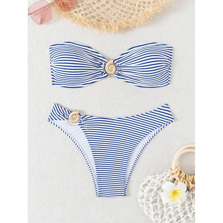 Wholesale Sexy Striped Print Bikini Sexy Off-Shoulder Swimsuit Cute Strapless Bikini for Women