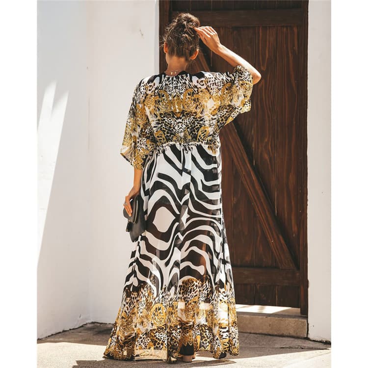 Beach Cover Ups Chiffon Zebra Leopard Print Holiday Bikini Sunscreen Cardigan