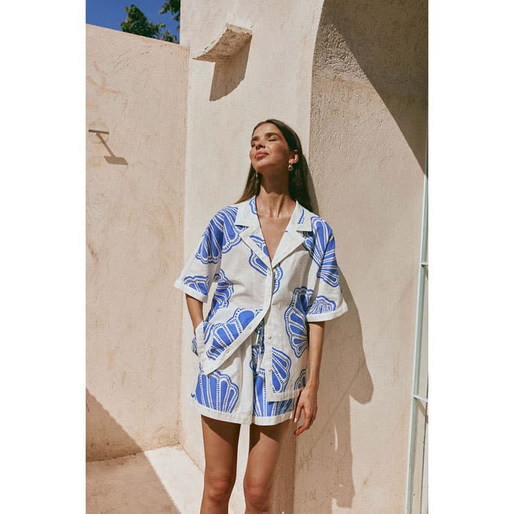 Loose Fit Shorts Factory Directly Linen Women Suit Custom logo Short Sleeve Lapel Top Wholesale