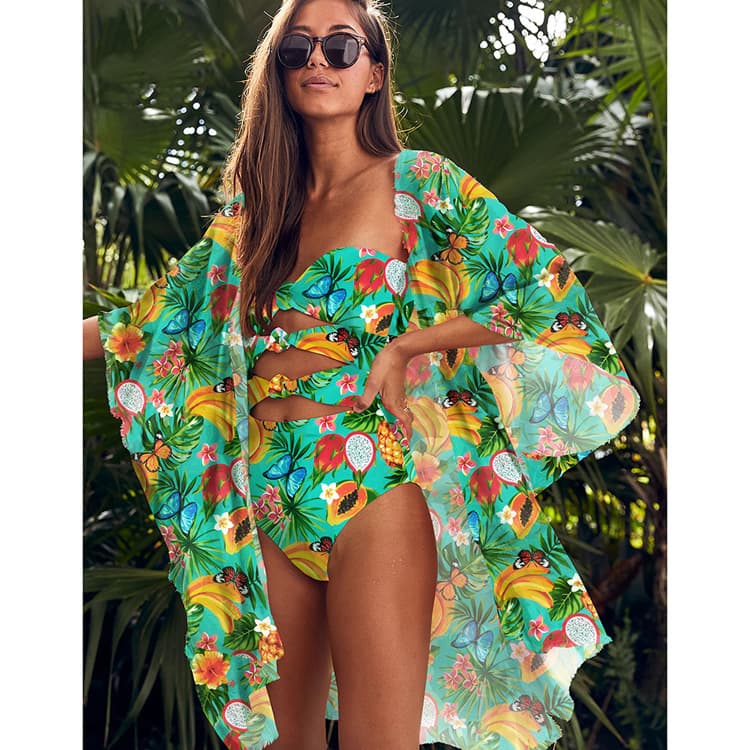 Sling Tube Top Bikini Hollow One Piece Swimsuit Tie Dye Printed Swimsuit Cover up Swimwear Beachwear