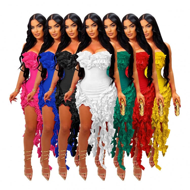 2026 Bustier Dress with Ruffle Trim Sexy Bodycon Evening Gown Woman Elegant Smocked Corset Dress