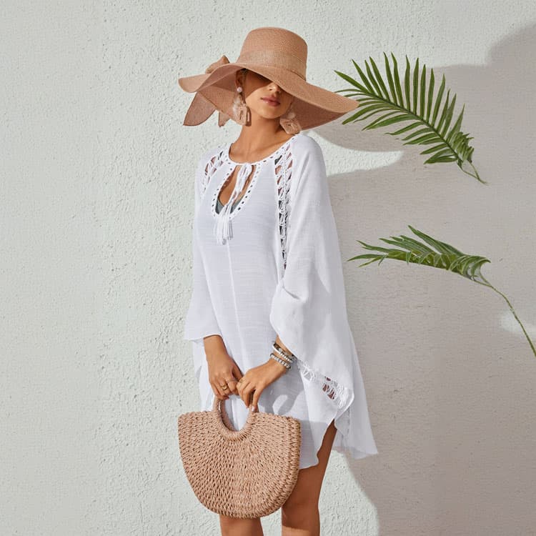 2025 New Floral Neck Beach Lightweight Bikini Sheer Loose Fit Cover up Dress