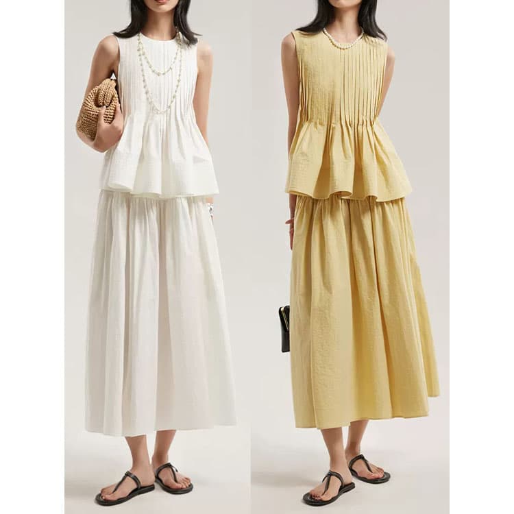 Casual Solid Color Suit Custom logo Sleeveless Shirt Top Factory Directly Loose Long Skirt Wholesale