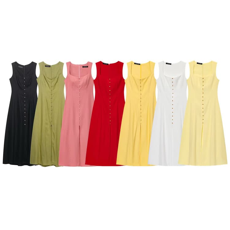 Sleeveless Maxi Dress Wholesale Deep V Neck Dress Custom logo Simple Solid Color Dress Factory Direct
