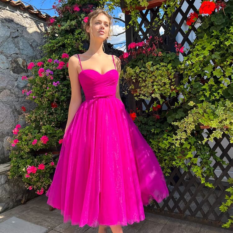 New Summer Dress Solid Color Fairy Mesh Banquet Dress Party Suspender Dress