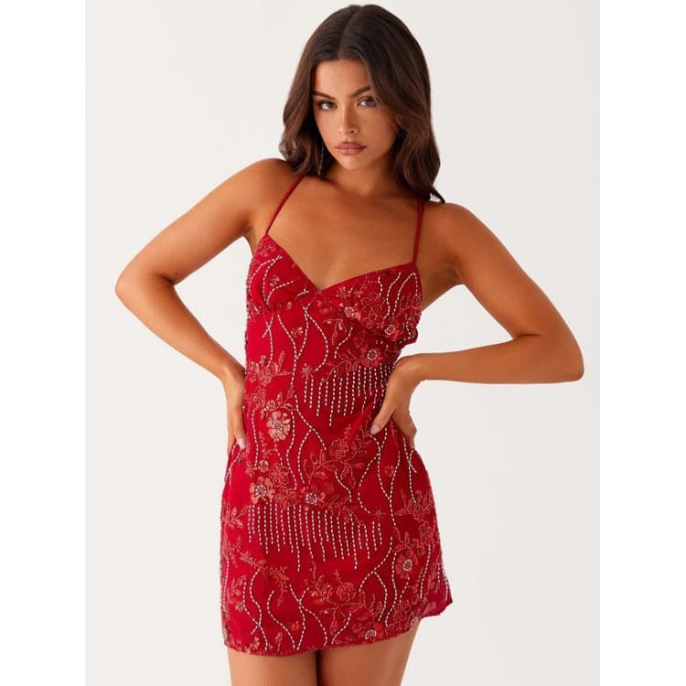 Wenshuo Sexy Beaded Floral Dress Wholesale Stylish Halter Mini Dress Custom logo Backless Club Dress Factory Direct