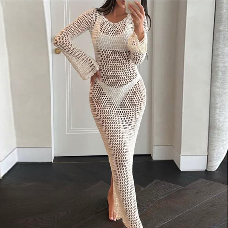 Knitted Swimsuit Outerwear Wholesale Hollow Out Maxi Dress Custom logo Bikini Cover up Factory Directly