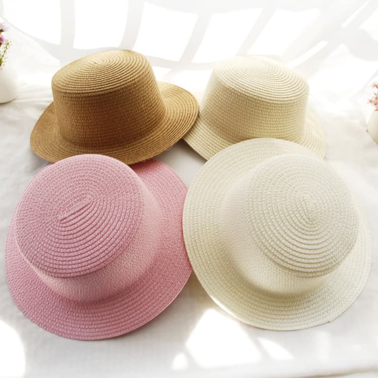 Wholesale Women's Summer Solid Color Foldable Sun Protection Straw Hat Outdoor Beach Sun Hat