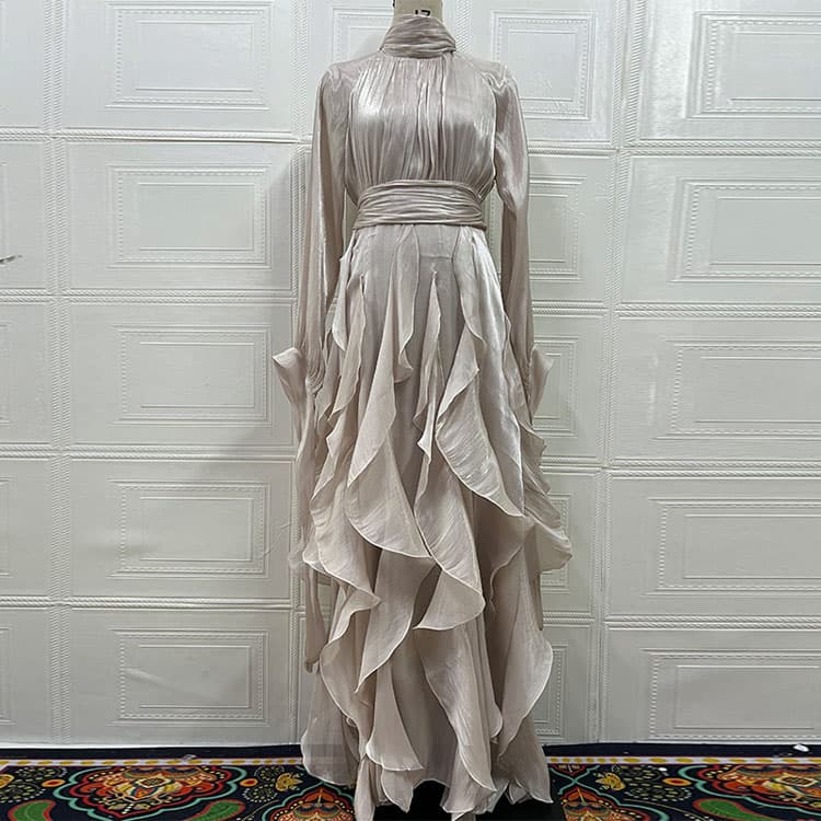 Elegant Ruffle Dress Factory Direct Shimmering Long Sleeve Dress Wholesale High Quality Maxi Dress Custom logo