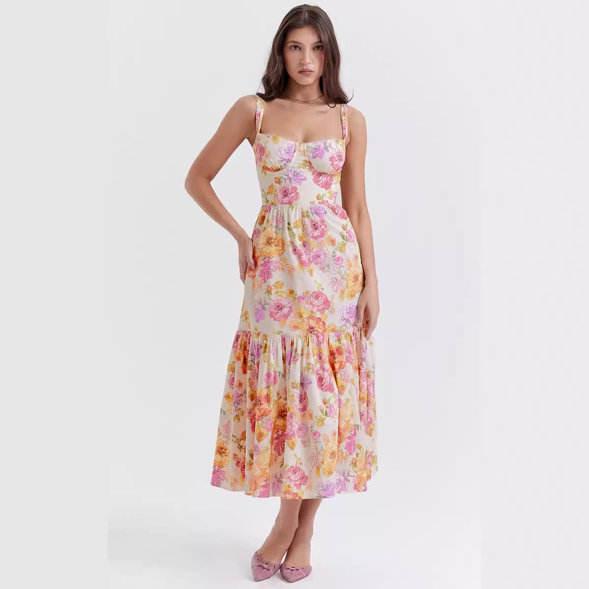 Floral Print Maxi Skirt Wholesale Suspender a Line Skirt Manufacturer Fashion Casual Skirt Factory Directly