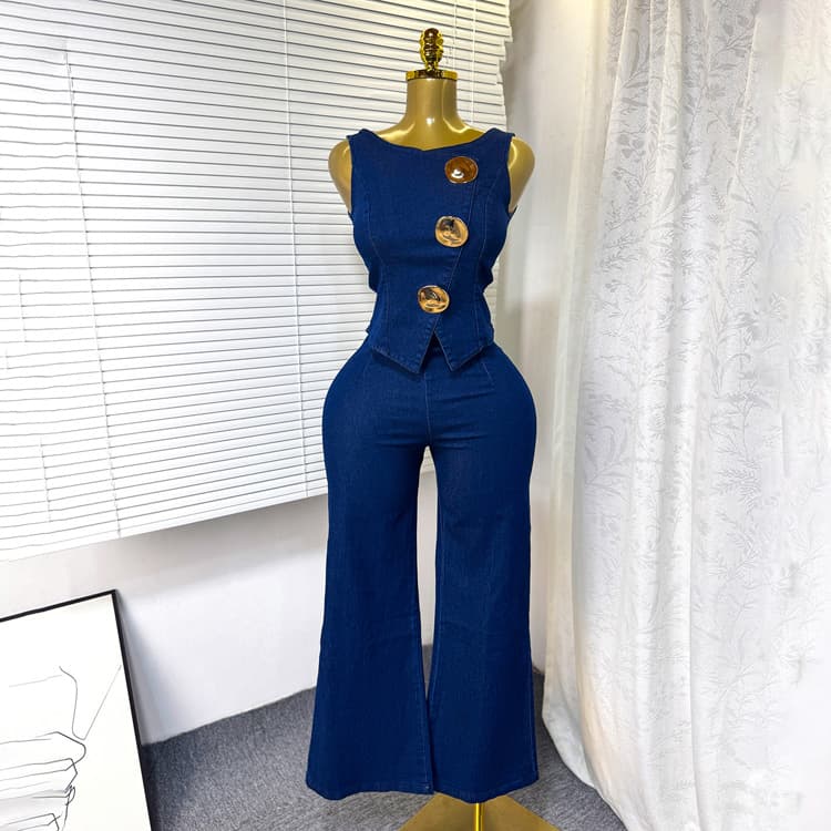 Denim Slim Fit Suit Wholesale Stylish Women Suit Custom logo Sleeveless Vest Factory Direct