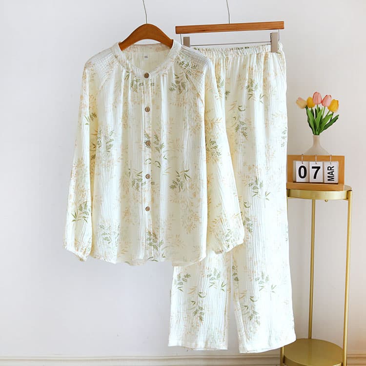 Printed Casual Pajama Set Wholesale Flower Loungewear Custom logo Loose Straight Leg Pants Factory Direct