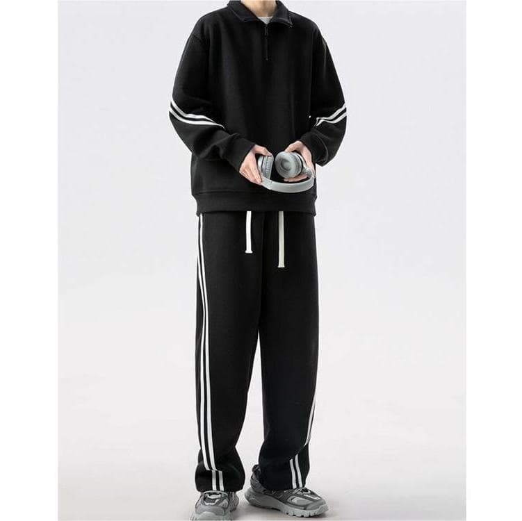 Wenshuo Long Sleeve Loose Sweatshirt Wholesale Stylish Cool Tracksuit Custom logo Striped Men's Tracksuit Set Factory Direct