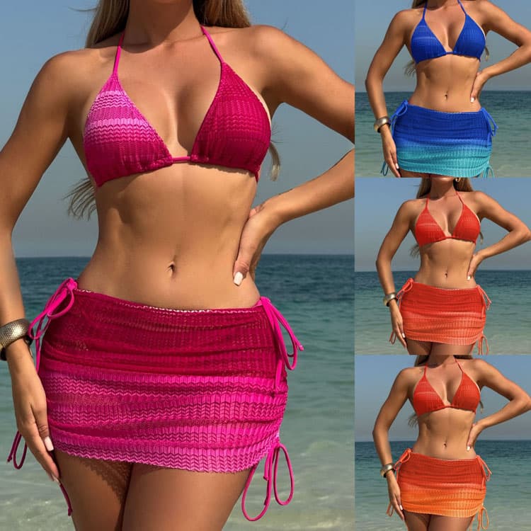 2025 Gradient Colorful Soft High Quality Beachwear 3 Pieces Sexy Bikini Backless Push up Beach Ins Style Swimwear