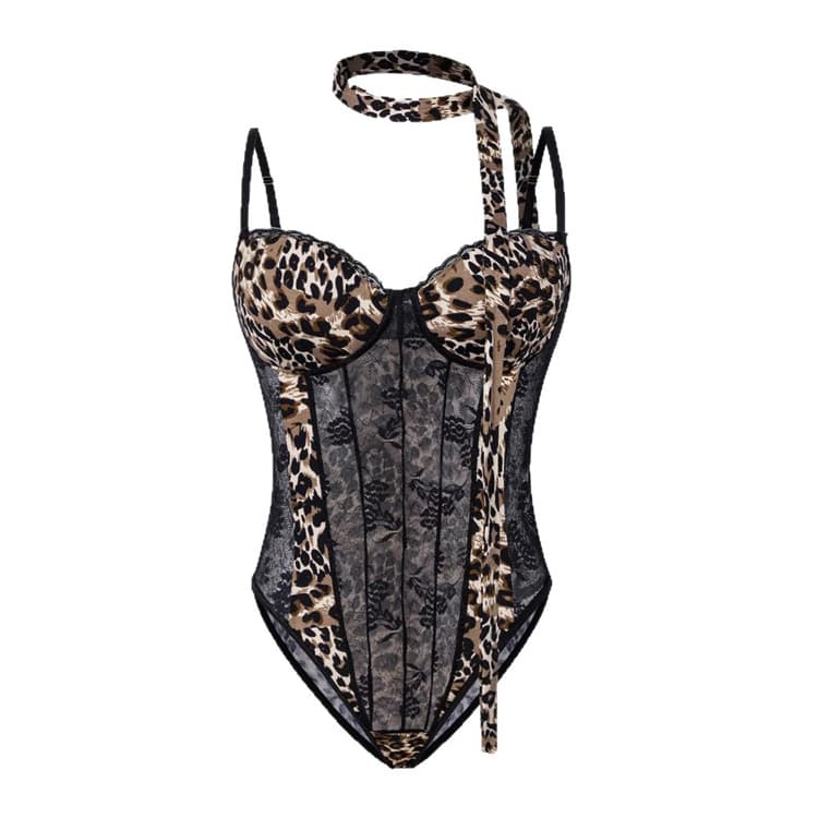 Wenshuo Leopard Print Lingerie Wholesale Ribbon Sexy Lingerie Custom logo Fashion Shapewear Factory Direct
