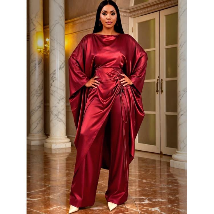 Wenshuo Satin Drawstring Set Wholesale Simple Solid Color Set Custom logo Casual Womens Set Factory Direct