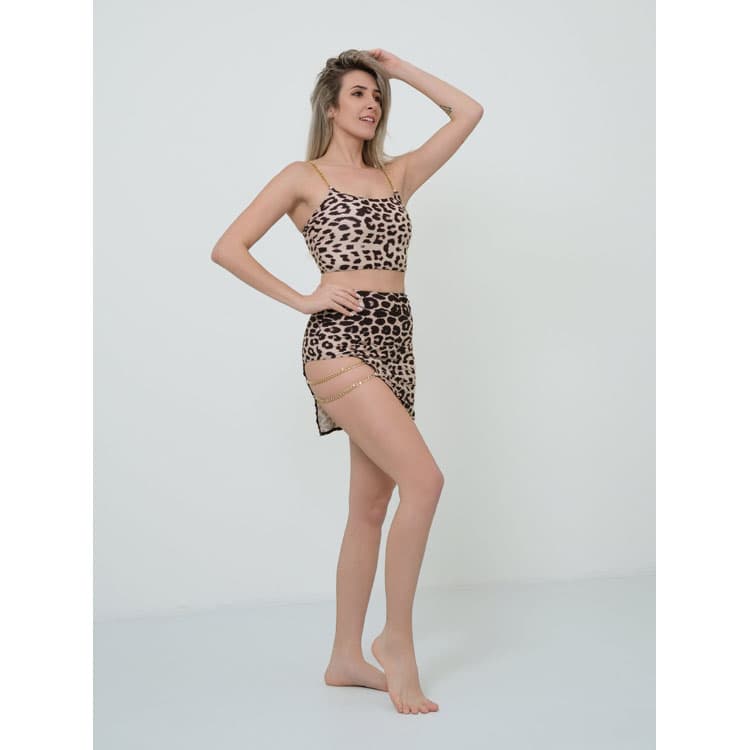 Wholesale Leopard Print Bikini Set Fashion Chain Swimwear Sexy Leopard Skirt Swimwear Beachwear