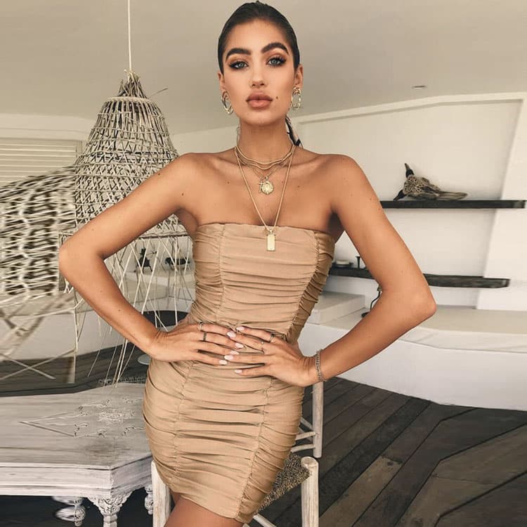 New Summer Womens Clothing 2025 Women Sexy Tube Top Nightclub Dress Pleated Hip Sleeveless Casual Dress