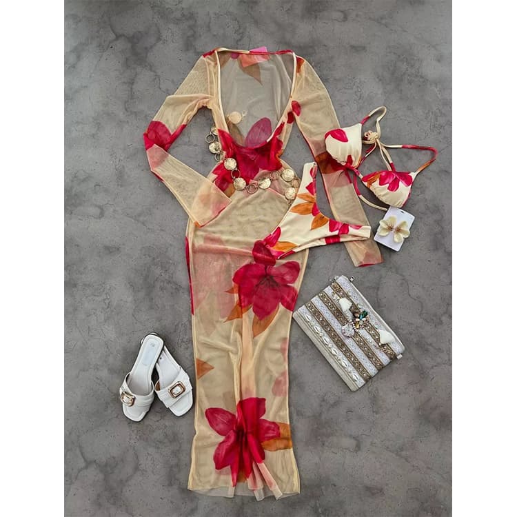 New Sexy High Cut Bikini Floral Print Cover up Triangle Swimsuit Fashionable High Waist Bikini for Women