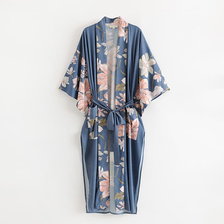 Floral Maxi Dress Factory Direct Loose Printed Dress Wholesale Wide Sleeve Kimono Custom logo