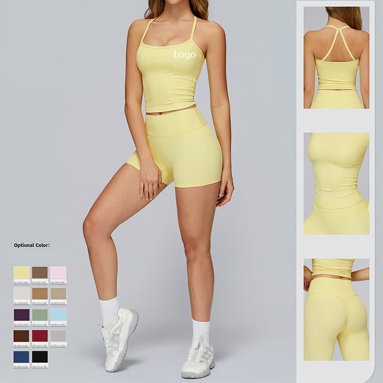 Nylon Spandex Tank Top and Gym Yoga Shorts Workout Fitness 2 Piece Set