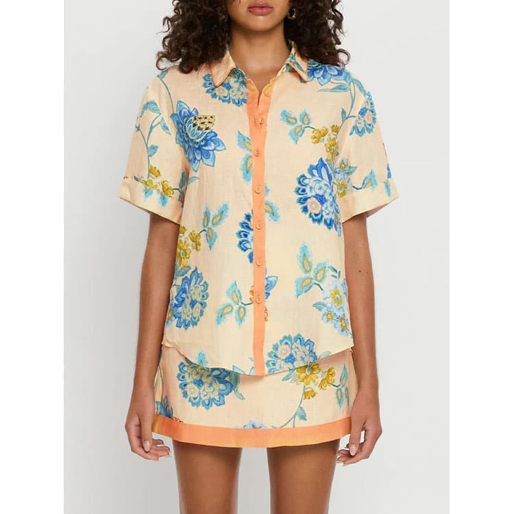 Floral Women Suit Custom logo Printed Skirt Factory Directly Button Lapel Top Wholesale