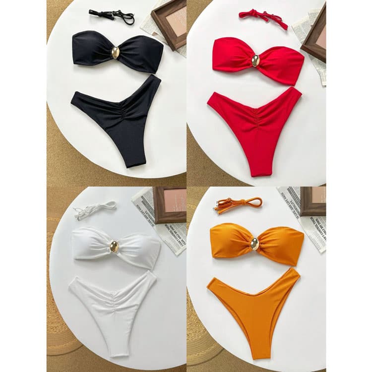 Strapless Sexy Solid Color Nylon Simple Bikini 2 Piece New Fashion Hot Spring Beach Swimsuit Set