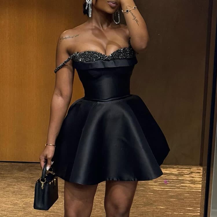 2026 Spring New Arrival Elegant Women Evening Party Dress Sequin Rhinestone Style Strapless Dress High Quality Black Women Dress