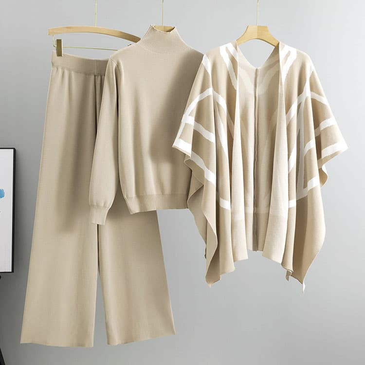 Soft Solid Color Trousers Wholesale Knitted Women Set Custom logo Sweater Shirt Three Piece Set Factory Directly