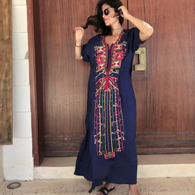 Beach Cover up Embroidered Robe Bikini Sun Protection Beach Dress Kaftan