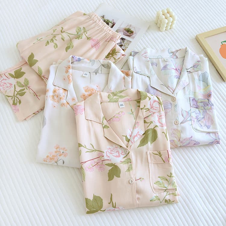 Printed Long Sleeve Pajamas Wholesale Pocket Loungewear Custom logo Soft Casual Sleepwear Factory Direct
