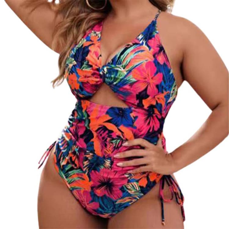 Plus Size Fat Girl Printed Poly Hollow One Piece Sexy Ladies Swimsuit Bikini