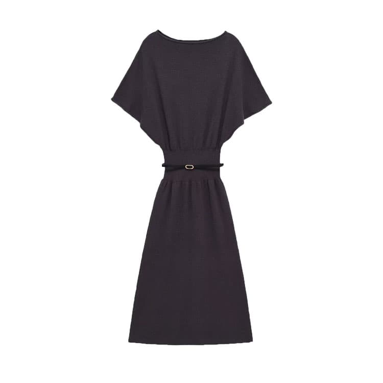 New Style Casual Dress Women Versatile Knit Midi Dress with Belt O Neck Slim Fit Women Dress