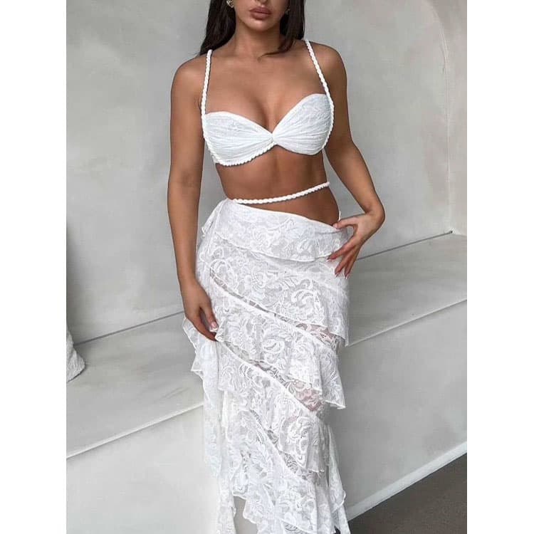 Wholesale 2026 Lace Cute Ins Style Fashion Bikini Three Piece Set Luxury Elegant Swimwear for Women