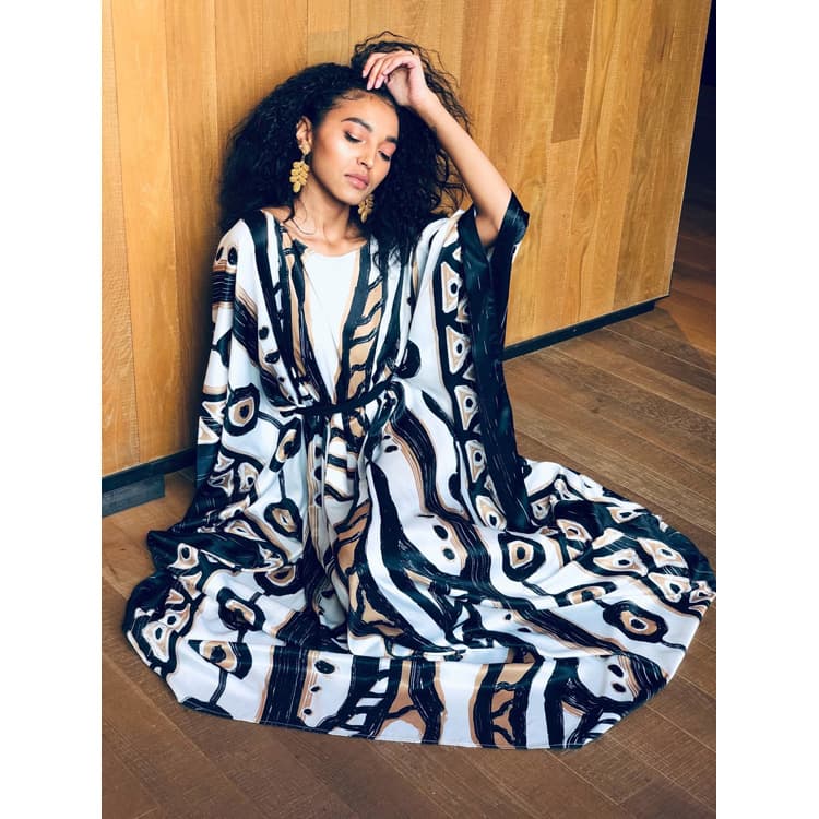 Muslim Beach Cover up Retro Print Robe Vacation Bikini Sunscreen Shirt Cover Ups