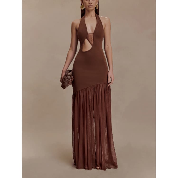 Fashion Asymmetrical Skirt Wholesale Casual Halter Neck Skirt Custom logo Mesh Pleated Skirt Factory Direct