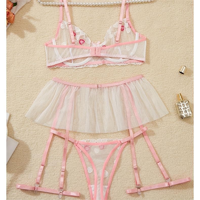 Lace Ribbon Two Piece Sexy Underwear See Through Transparent Lingerie Custom logo Wholesale Heart Embroidery Lingerie 2025