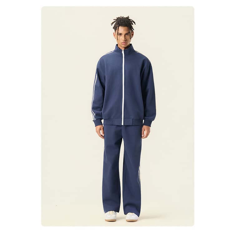 Wenshuo Long Sleeve Loose Coat Wholesale Solid Color Cool Tracksuit Custom logo Minimalist Men's Tracksuit Set Factory Direct