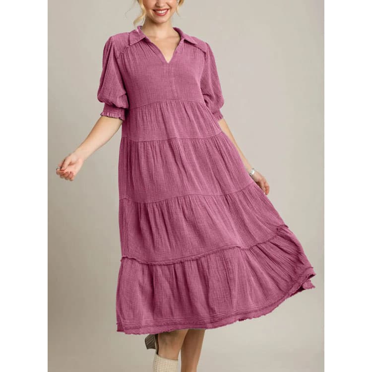 Loose Short-sleeved Dress Custom logo Lapel Home Dress Directly Solid Color Casual Dress Wholesale