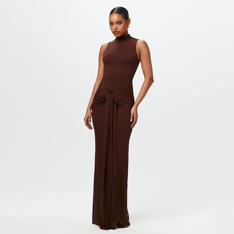 Soft Solid Dress Wholesale Sleeveless Bandage Dress Custom logo Simple Maxi Dress Factory Direct