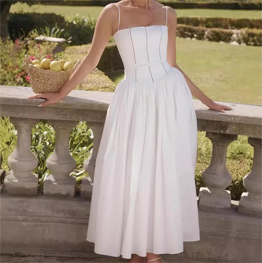 Floral Suspender Skirt Wholesale Tight Waist Pleated Dress Manufacturer Fashion Design Long Skirt Factory Directly