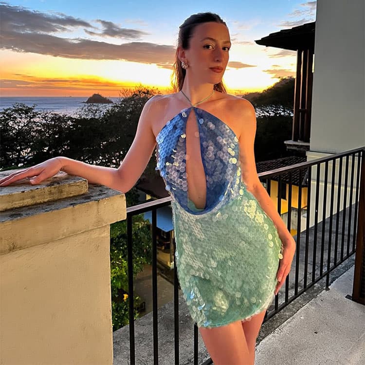2025 New Fashion Sexy Sequin Women Dress Temperament Slim Fit Party Dress Women Halter Neck Backless Suspender Dress